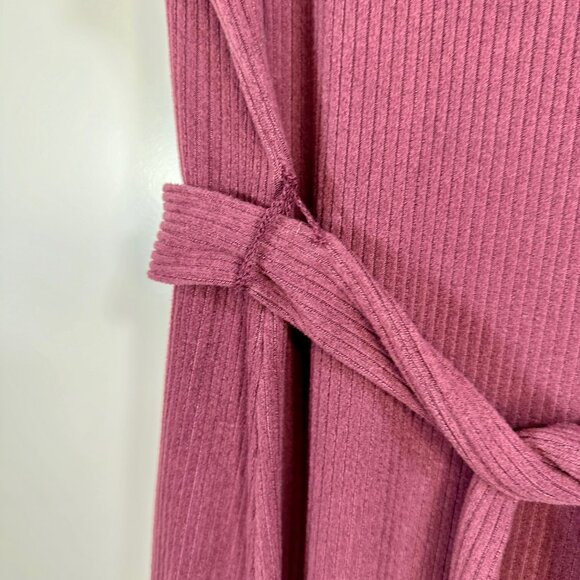 Burgundy Ribbed Knit V-Neck Short Sleeves Tie Waist Midi Dress XL - Picture 8 of 11